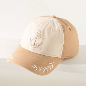 NEW! ANTHROPOLOGIE Coney Island Picnic Nautical Monogram Cap “E” Khaki/Off White